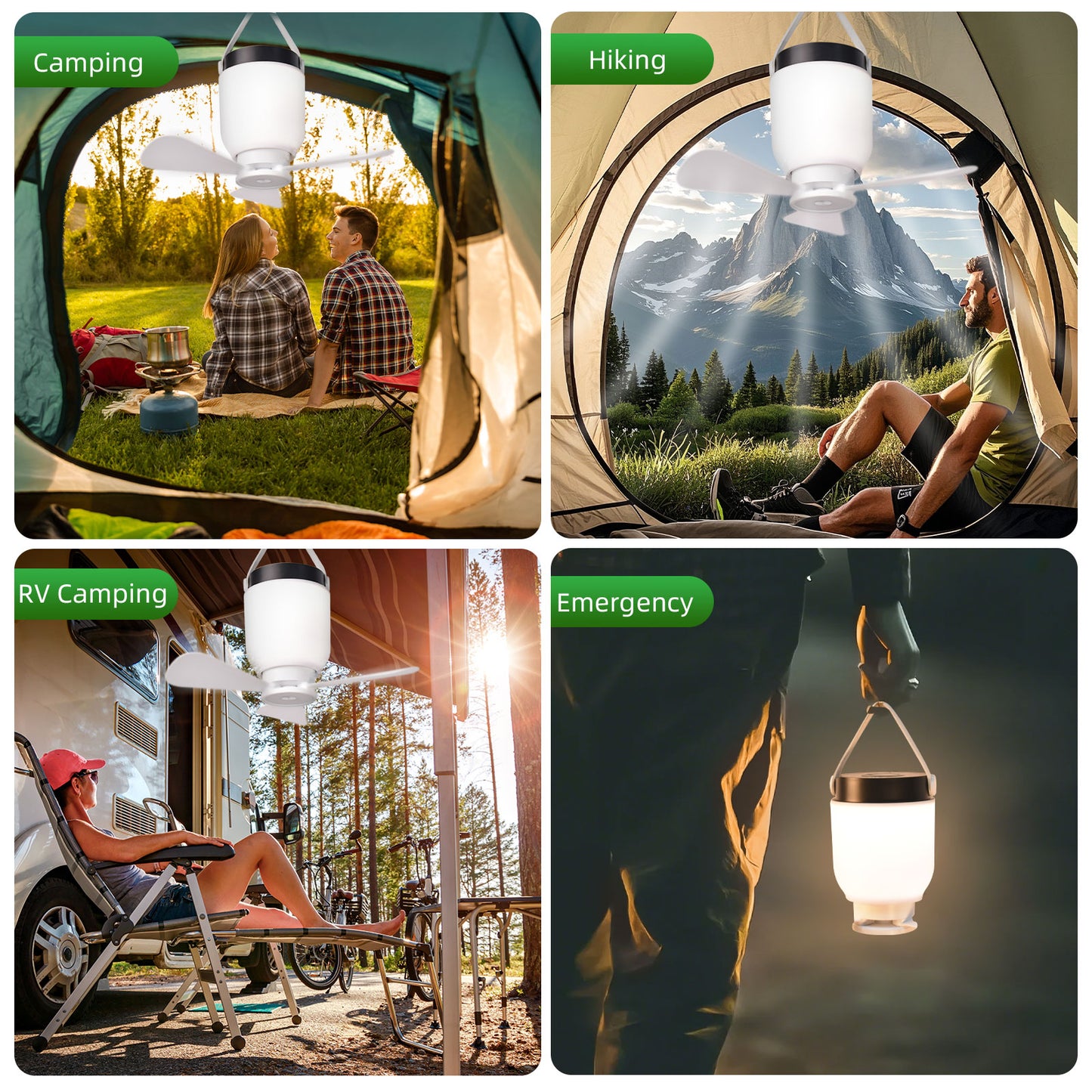 HOYECHI 2-in-1 Rechargeable Camping Fan & LED Lantern – 8000mAh Power Bank, Ultra-Quiet 4-Speed Fan with Remote, Timer & Hanging Hook for Tents