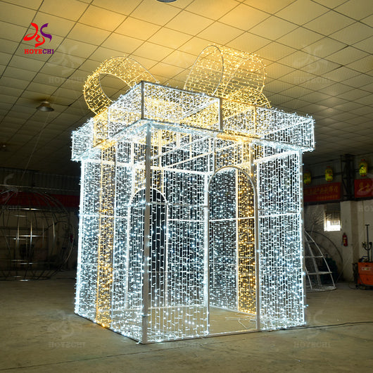 HOYECHI gift arch motif lights illuminated walk-through LED gift box arch in factory test for holiday entryways and home decor