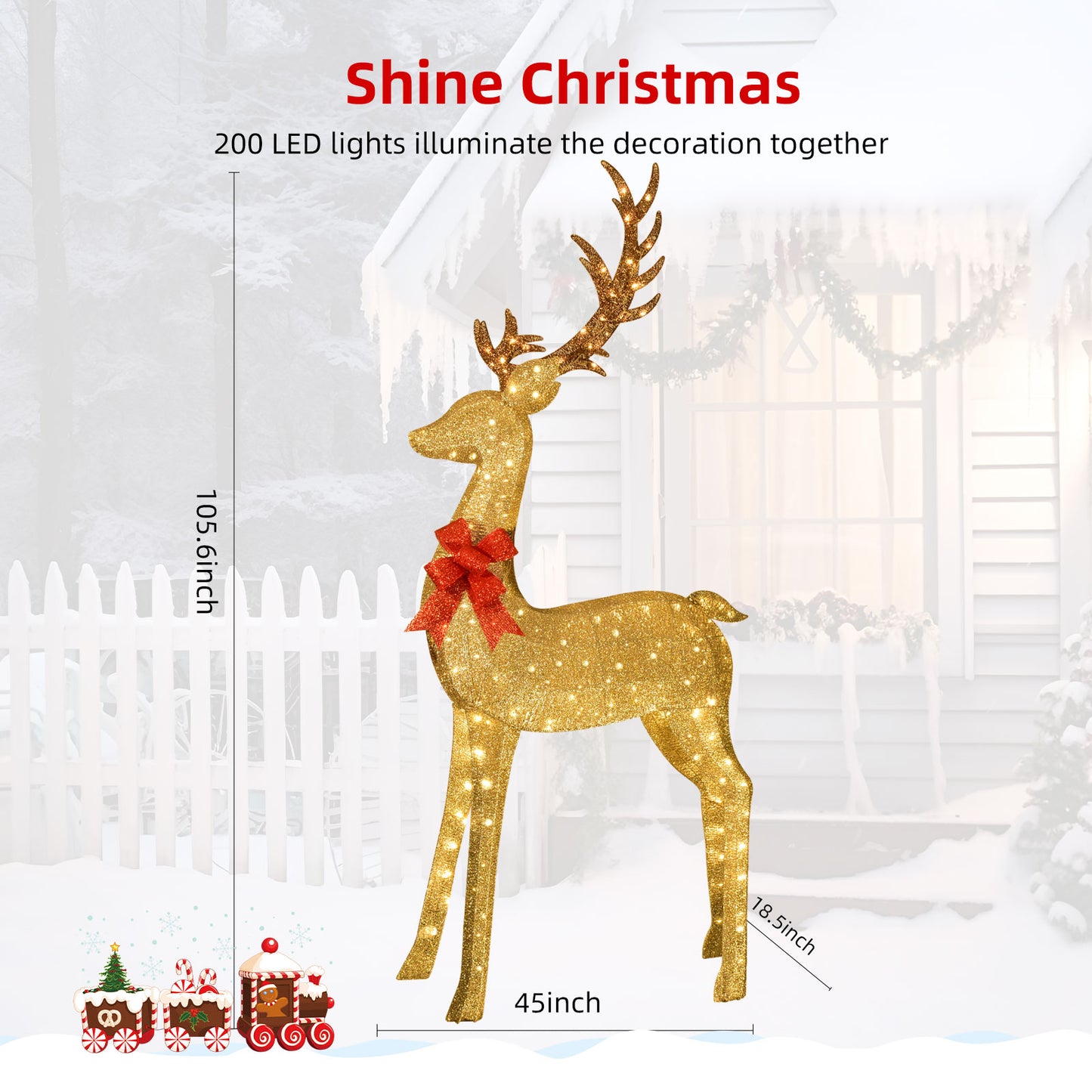8.8 Ft Lighted Outdoor Christmas Deer - HOYECHI Christmas Decor Outside Lighted Huge Buck with 200 LED Lights, for Front Yard Porch Gardens Lawns Party Parks Malls - Gold