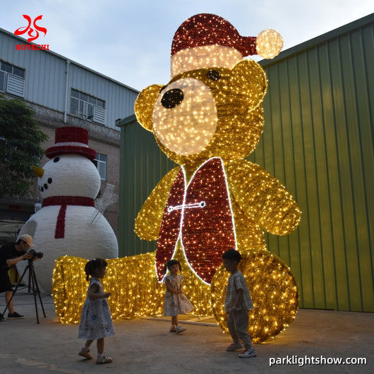 Giant Christmas decoration 3d gold teddy bear motif lights 