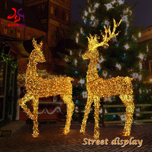 HOYECHI LED buck and doe Christmas deer set street display outdoor holiday lighting decoration for city centers
