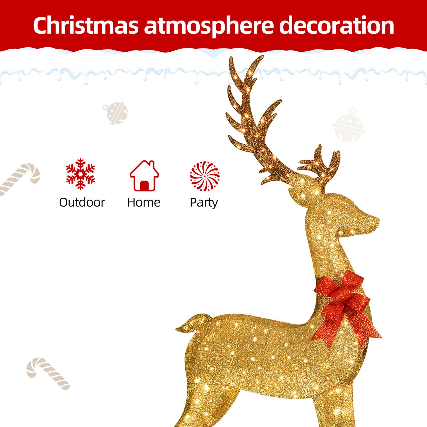 8.8 Ft Lighted Outdoor Christmas Deer - HOYECHI Christmas Decor Outside Lighted Huge Buck with 200 LED Lights, for Front Yard Porch Gardens Lawns Party Parks Malls - Gold