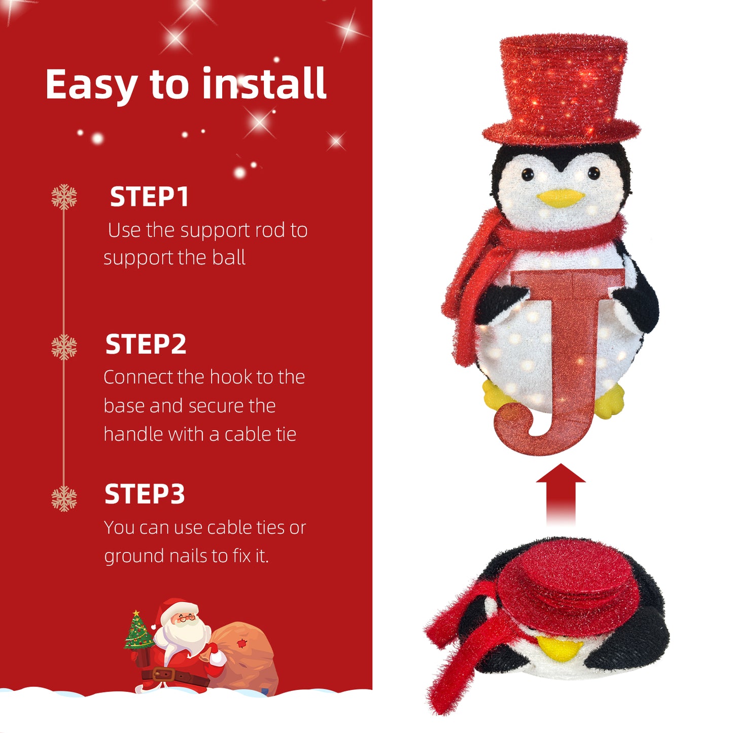 HOYECHI 3-Piece Lighted Christmas Penguin Family Set - Outdoor Yard Decoration Pop-Up Penguin with 150 LED Lights, Joy Sign, Holiday Yard Decor for Lawn, Garden, Front Porch