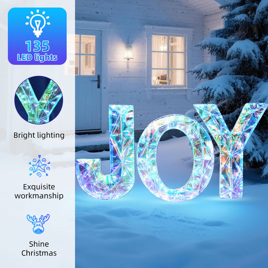 HOYECHI JOY lighted yard sign displayed on front lawn as outdoor Christmas decor
