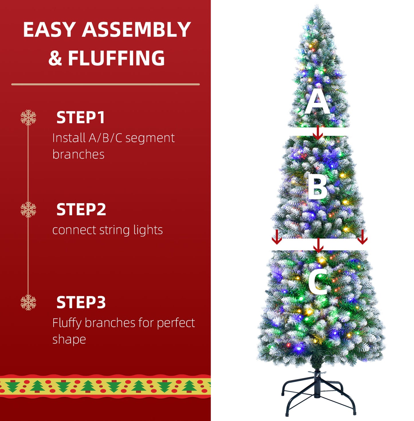 Slim Pencil Christmas Tree 7.5FT - HOYECHI Artificial Christmas Tree with 320 Multicolored Lights, Skinny Christmas Tree with 9 Light Modes - Narrow Christmas Tree for Home and Party