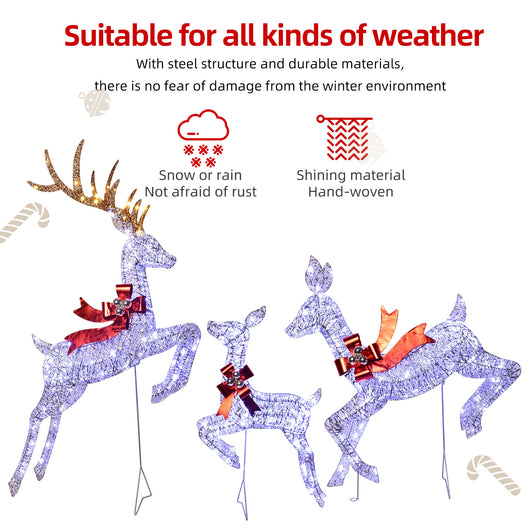 Christmas plaza display with HOYECHI brown LED reindeer decorations outdoors