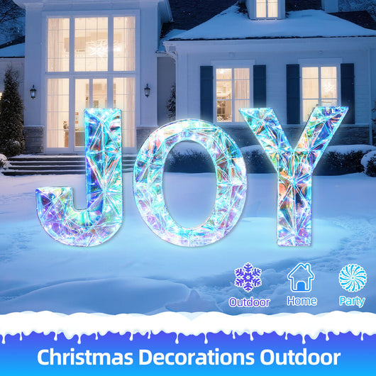 HOYECHI 3D prismatic JOY decoration used on porch and patio for holiday outdoor decor