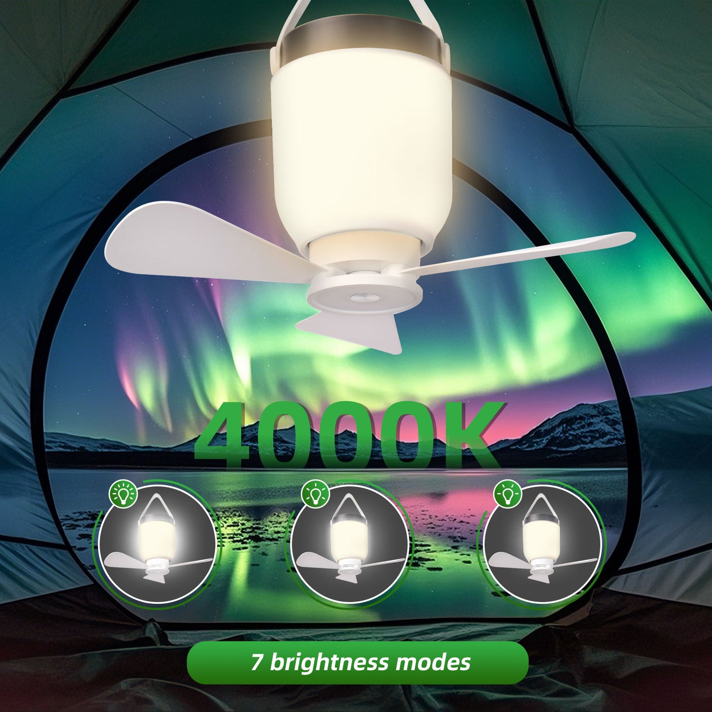 HOYECHI 2-in-1 Rechargeable Camping Fan & LED Lantern – 8000mAh Power Bank, Ultra-Quiet 4-Speed Fan with Remote, Timer & Hanging Hook for Tents