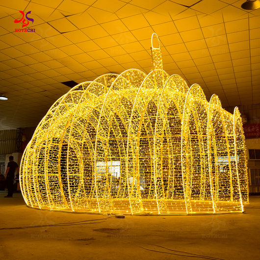 HOYECHI festive outdoor LED Christmas ball arch illuminated steel frame giant ornament arch for park light shows and street decor