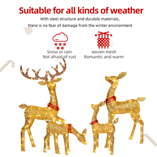 Size chart of HOYECHI gold lighted buck and doe Dad 58 inch 105 LEDs and Mom 44 inch 70 LEDs for outdoor Christmas lawn decor