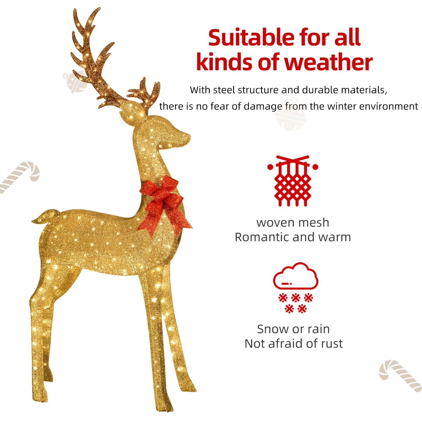 8.8 Ft Lighted Outdoor Christmas Deer - HOYECHI Christmas Decor Outside Lighted Huge Buck with 200 LED Lights, for Front Yard Porch Gardens Lawns Party Parks Malls - Gold