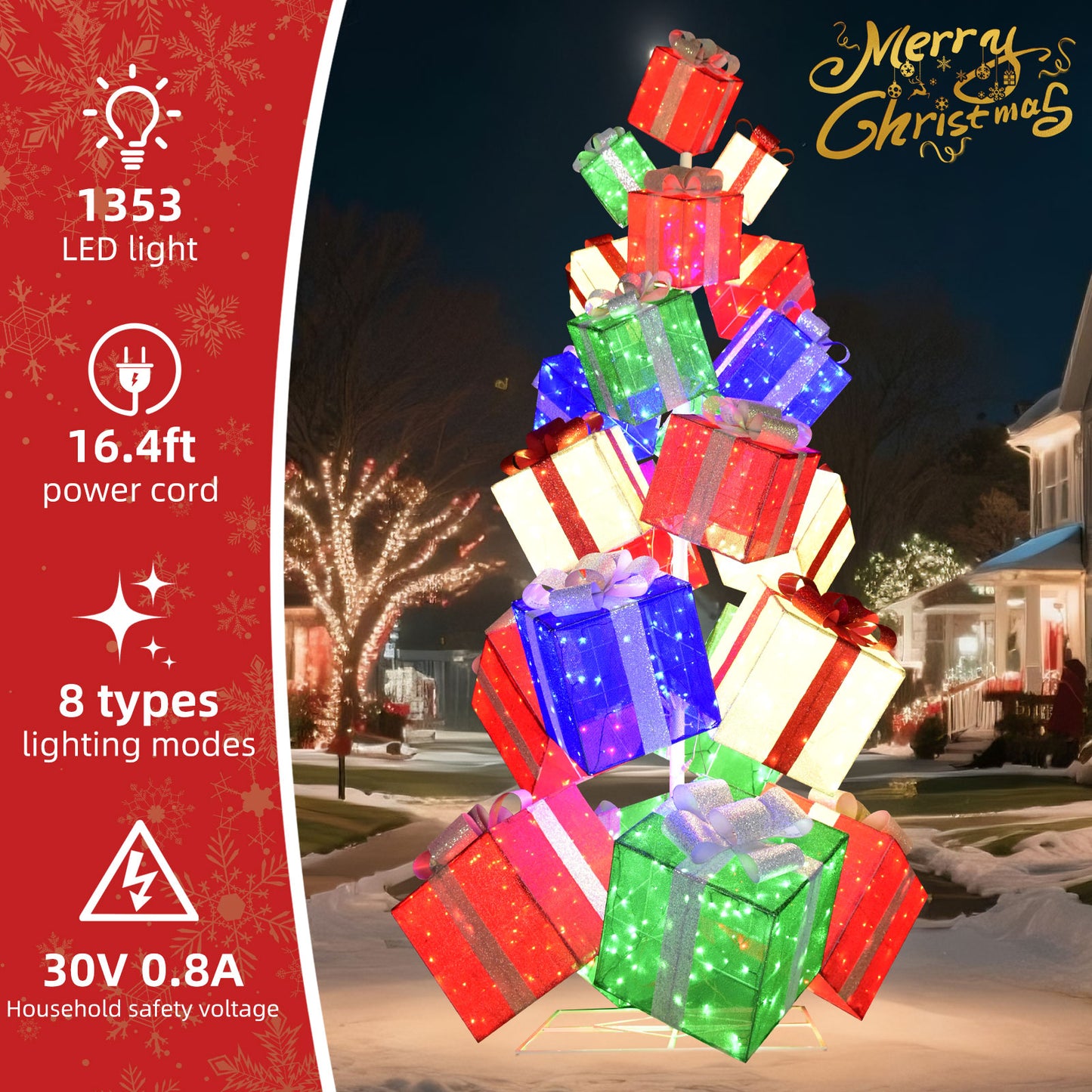 HOYECHI 10.8ft Lighted Gift Box Christmas Tree - Christmas Outdoor Decoration with 23 Stacked Boxes - 7-Tier Design, Waterproof Outdoor Holiday Decoration for Yard, Mall & Commercial Display