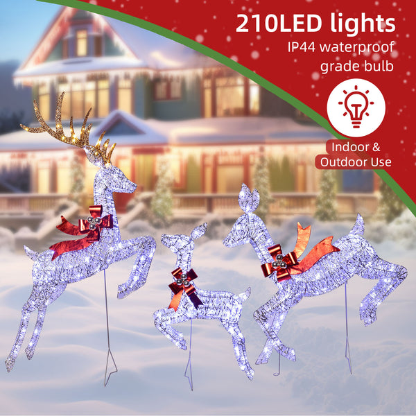 Winter holiday scene with HOYECHI brown LED reindeer lights in snow-covered yard
