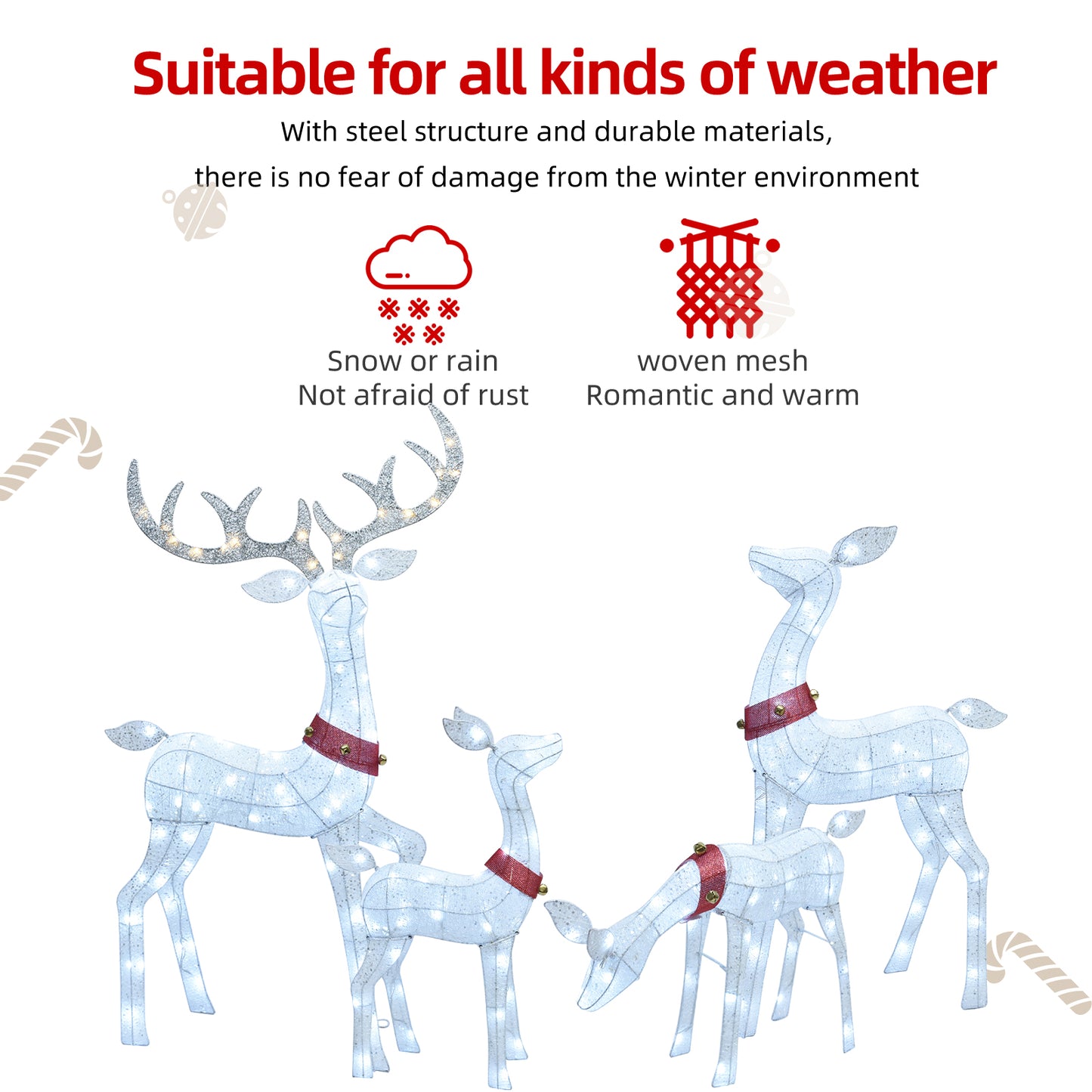 HOYECHI Christmas Decorations Outdoor Reindeer Family - 4-Piece 3D Lighted Deer Set with 245 LED Lights, Yard Christmas Decor with Stakes for Front Yard, Lawn, Garden, Porch, Holiday - White