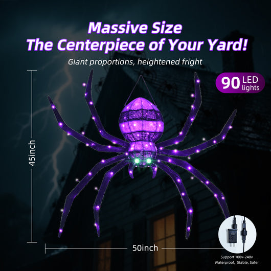 Easy to install HOYECHI hanging Halloween spider diagram showing how to attach eight legs connect wiring fix and hang on the wall