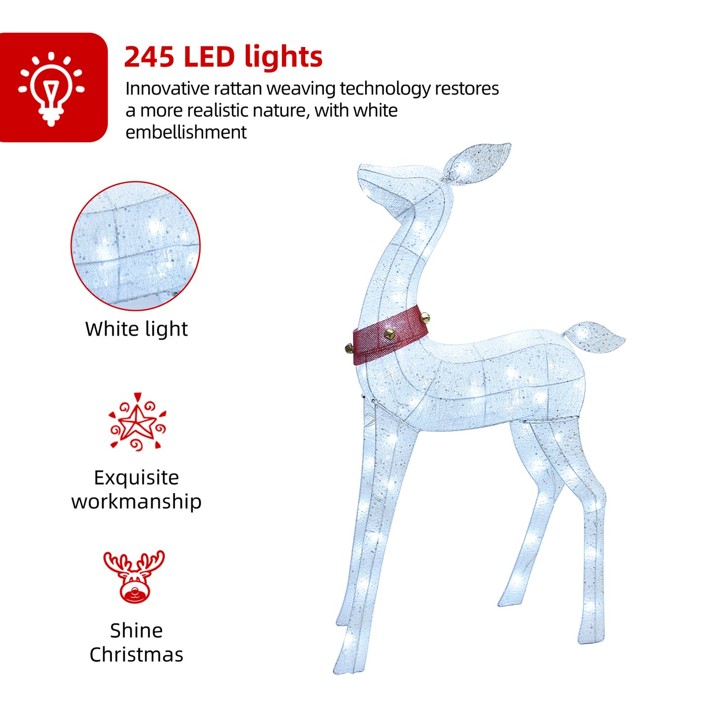 HOYECHI Christmas Decorations Outdoor Reindeer Family - 4-Piece 3D Lighted Deer Set with 245 LED Lights, Yard Christmas Decor with Stakes for Front Yard, Lawn, Garden, Porch, Holiday - White