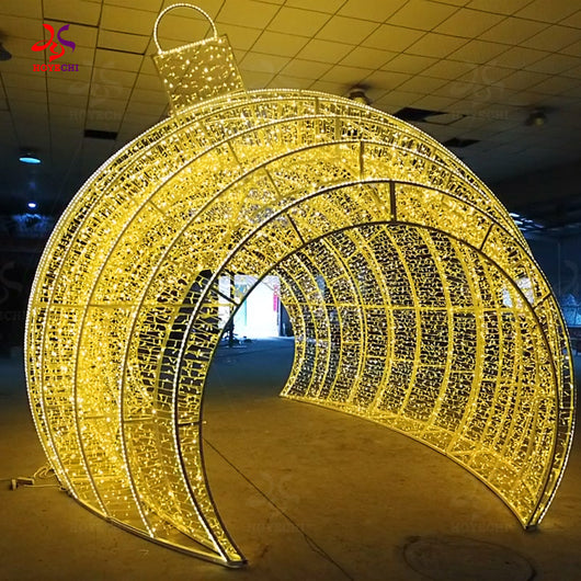 HOYECHI festive outdoor LED Christmas ball arch illuminated steel frame giant ornament arch for park light shows and street decor