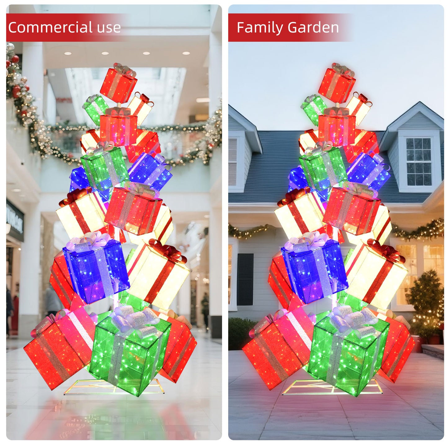 HOYECHI 10.8ft Lighted Gift Box Christmas Tree - Christmas Outdoor Decoration with 23 Stacked Boxes - 7-Tier Design, Waterproof Outdoor Holiday Decoration for Yard, Mall & Commercial Display