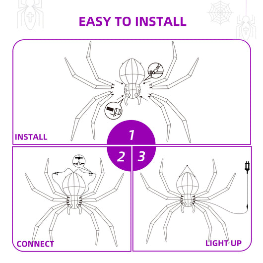 Size chart of HOYECHI 4.2ft hanging Halloween wall spider 45 by 50 inches giant light up spider for porch and roof decor