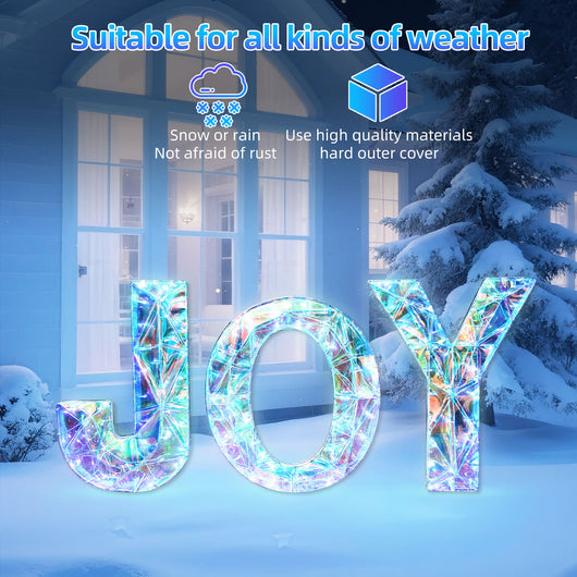 Close-up of multicolor LED lights and prismatic sequin surface on HOYECHI JOY Christmas decoration