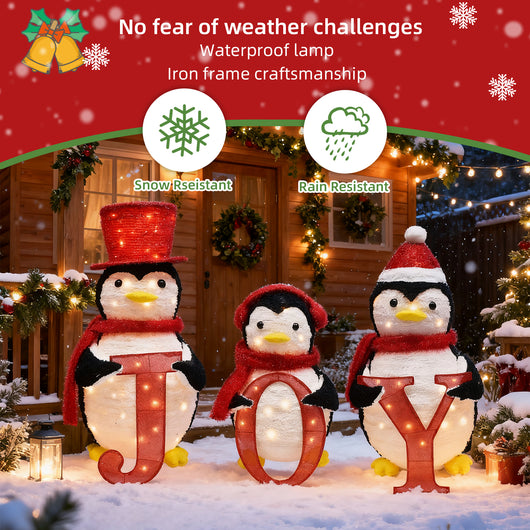 Weather-resistant HOYECHI Christmas penguin family waterproof lamp and iron frame snow and rain resistant yard decor