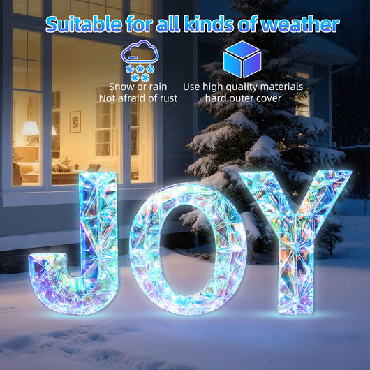 Back view of HOYECHI JOY yard decoration showing sturdy metal frame and corded electric design for outdoor use