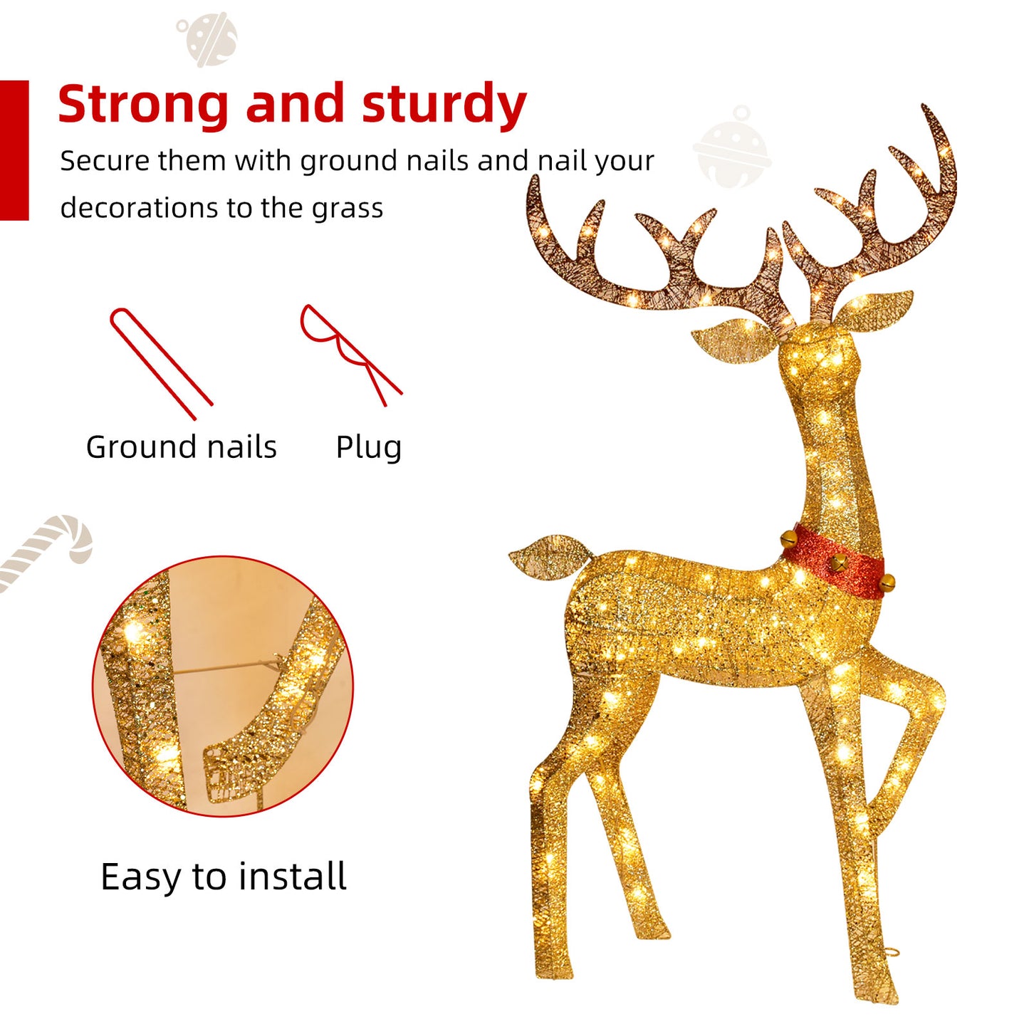 HOYECHI Christmas Decorations Outdoor Reindeer Family - 4-Piece 3D Lighted Deer Set with 245 LED Lights, Yard Christmas Decor with Stakes for Front Yard, Lawn, Garden, Porch, Holiday - Gold