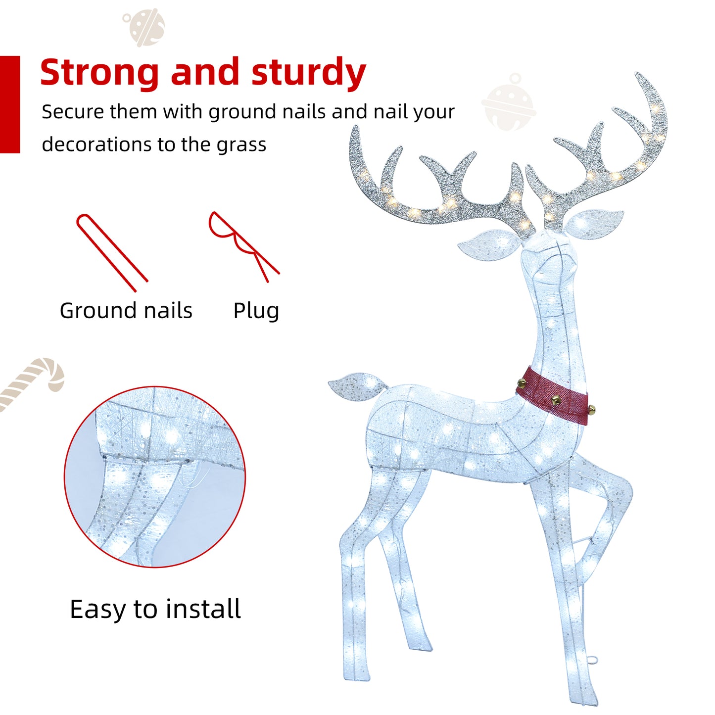 HOYECHI Christmas Decorations Outdoor Reindeer Family - 4-Piece 3D Lighted Deer Set with 245 LED Lights, Yard Christmas Decor with Stakes for Front Yard, Lawn, Garden, Porch, Holiday - White