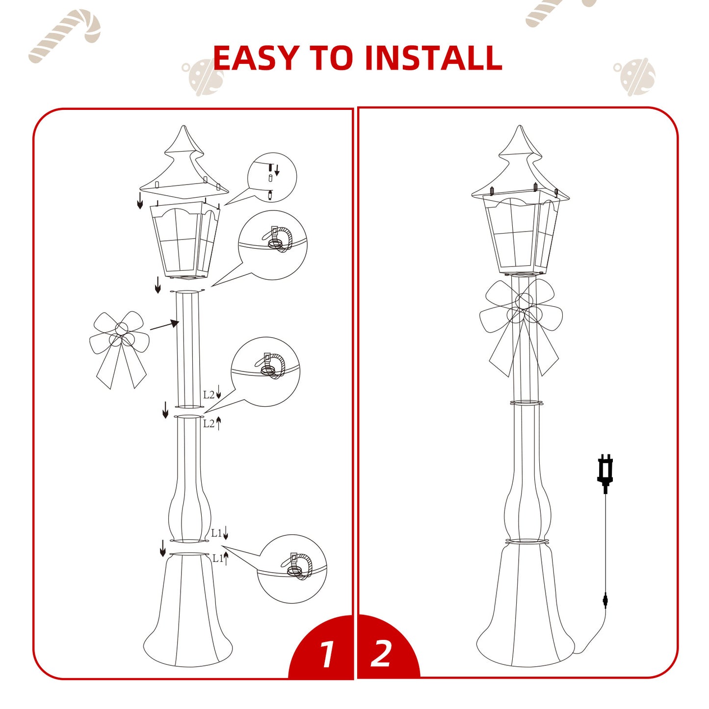 HOYECHI 5.2FT Christmas Decorations Outdoor Street Lamp, Lighted Streetlight with 55 Lights, Waterproof Yard Lawn Porch Patio Pathway, Xmas Holiday Garden Decor - Gold