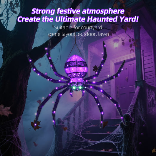 Strong festive atmosphere HOYECHI light up hanging spider creating the ultimate haunted yard by spooky front steps