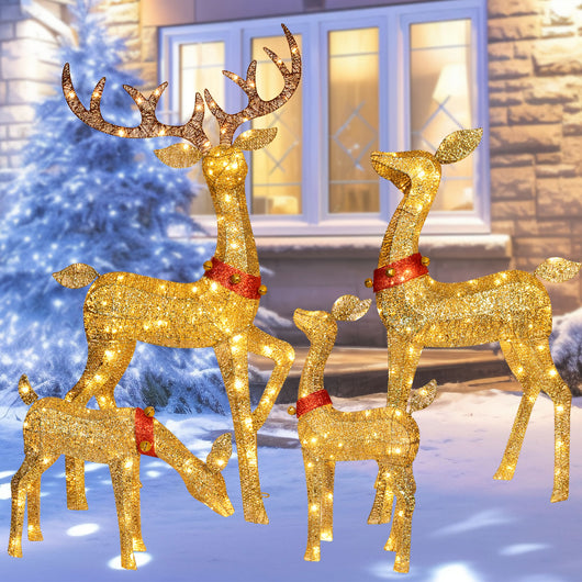 Detail view of HOYECHI 3D reindeer metal frame and standing support for outdoor display