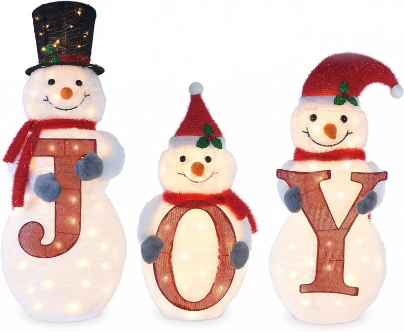 HOYECHI three-piece snowman family holding the letters J, O and Y