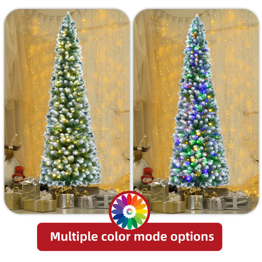 Remote controlled HOYECHI 7.5ft skinny Christmas tree adjust multicolored lights and modes with handheld remote