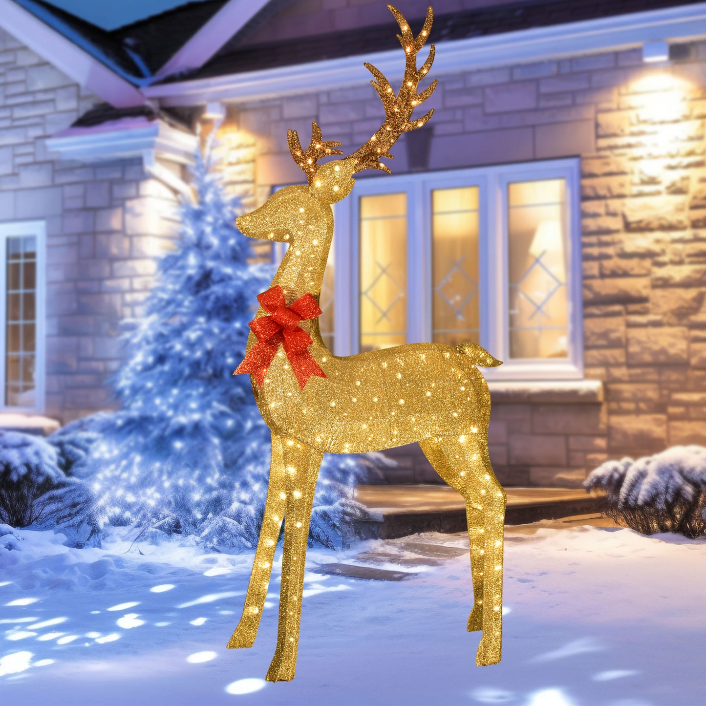 8.8 Ft Lighted Outdoor Christmas Deer - HOYECHI Christmas Decor Outside Lighted Huge Buck with 200 LED Lights, for Front Yard Porch Gardens Lawns Party Parks Malls - Gold