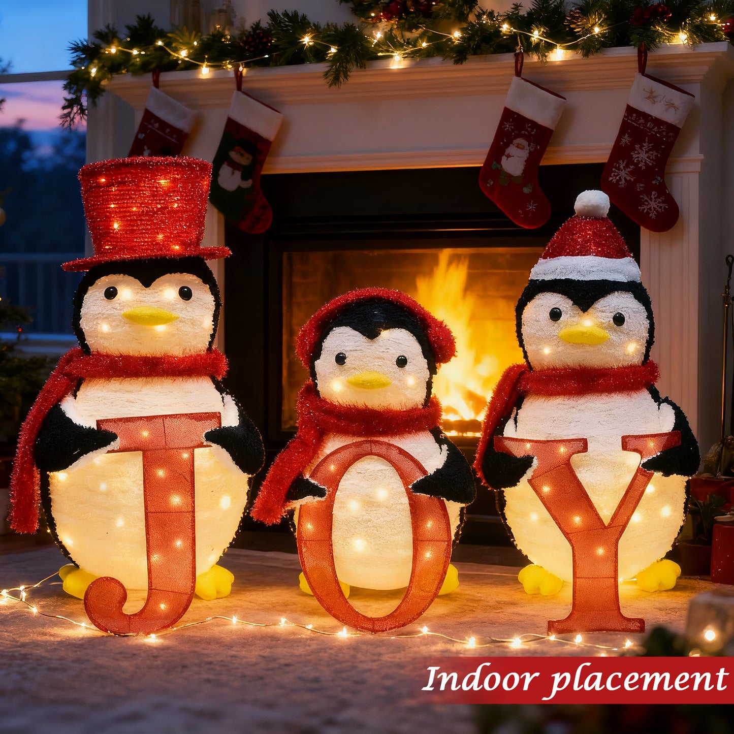 HOYECHI 3-Piece Lighted Christmas Penguin Family Set - Outdoor Yard Decoration Pop-Up Penguin with 150 LED Lights, Joy Sign, Holiday Yard Decor for Lawn, Garden, Front Porch