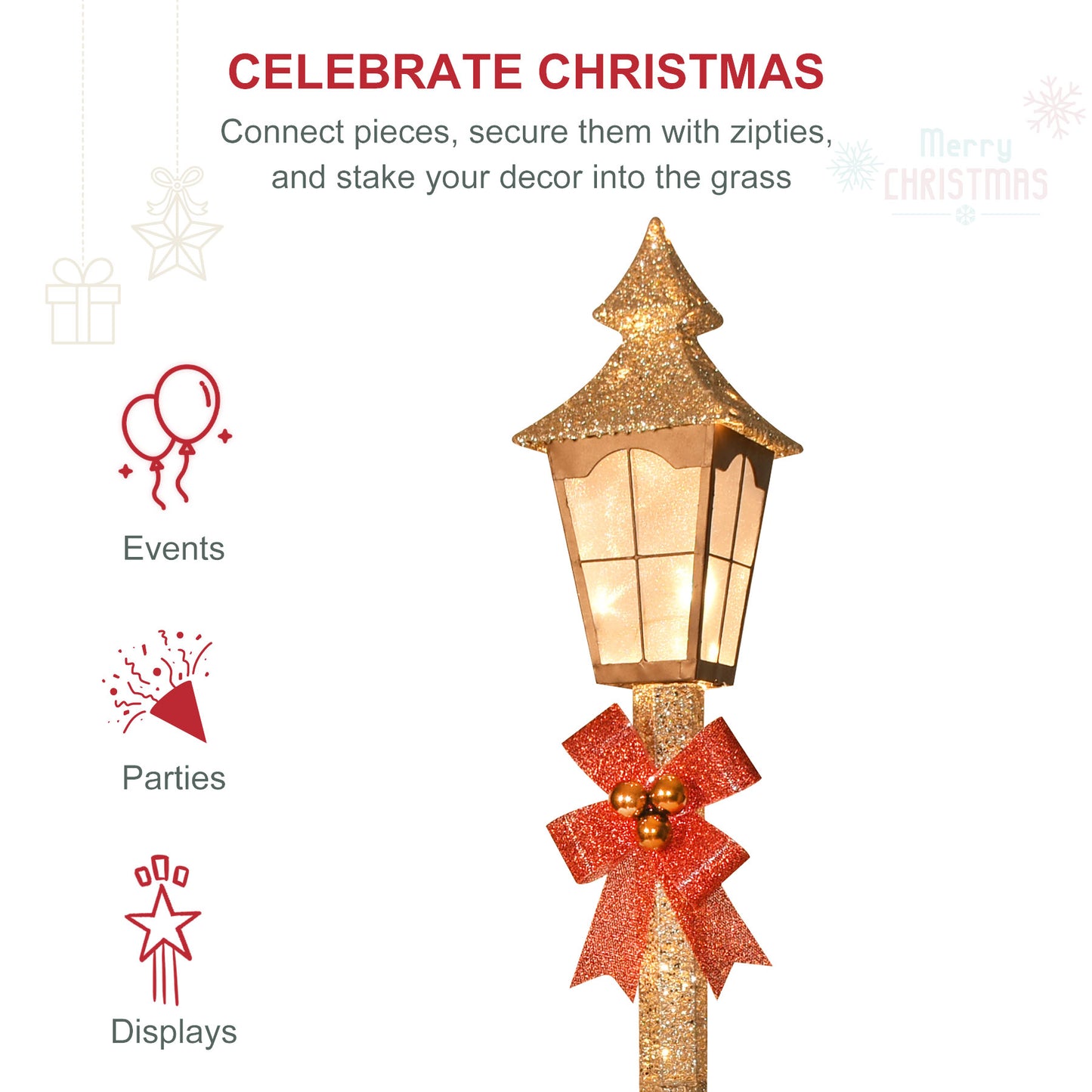 HOYECHI 5.2FT Christmas Decorations Outdoor Street Lamp, Lighted Streetlight with 55 Lights, Waterproof Yard Lawn Porch Patio Pathway, Xmas Holiday Garden Decor - Gold