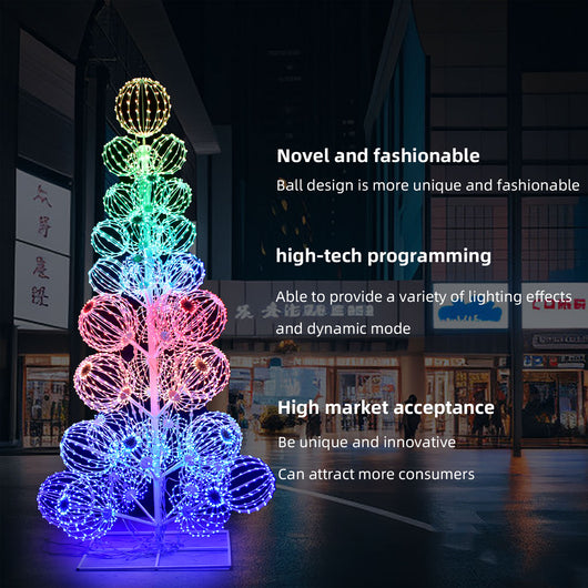 Novel and fashionable HOYECHI balls Christmas tree with high-tech programmable lighting effects for city plaza and commercial display