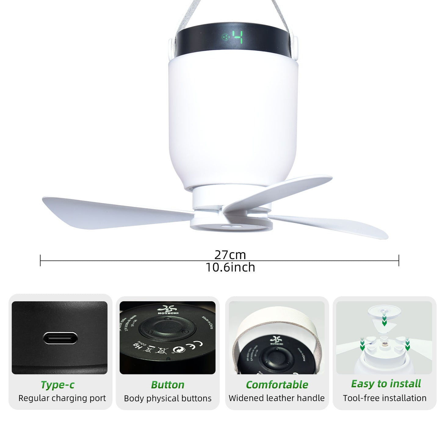 HOYECHI 2-in-1 Rechargeable Camping Fan & LED Lantern – 8000mAh Power Bank, Ultra-Quiet 4-Speed Fan with Remote, Timer & Hanging Hook for Tents