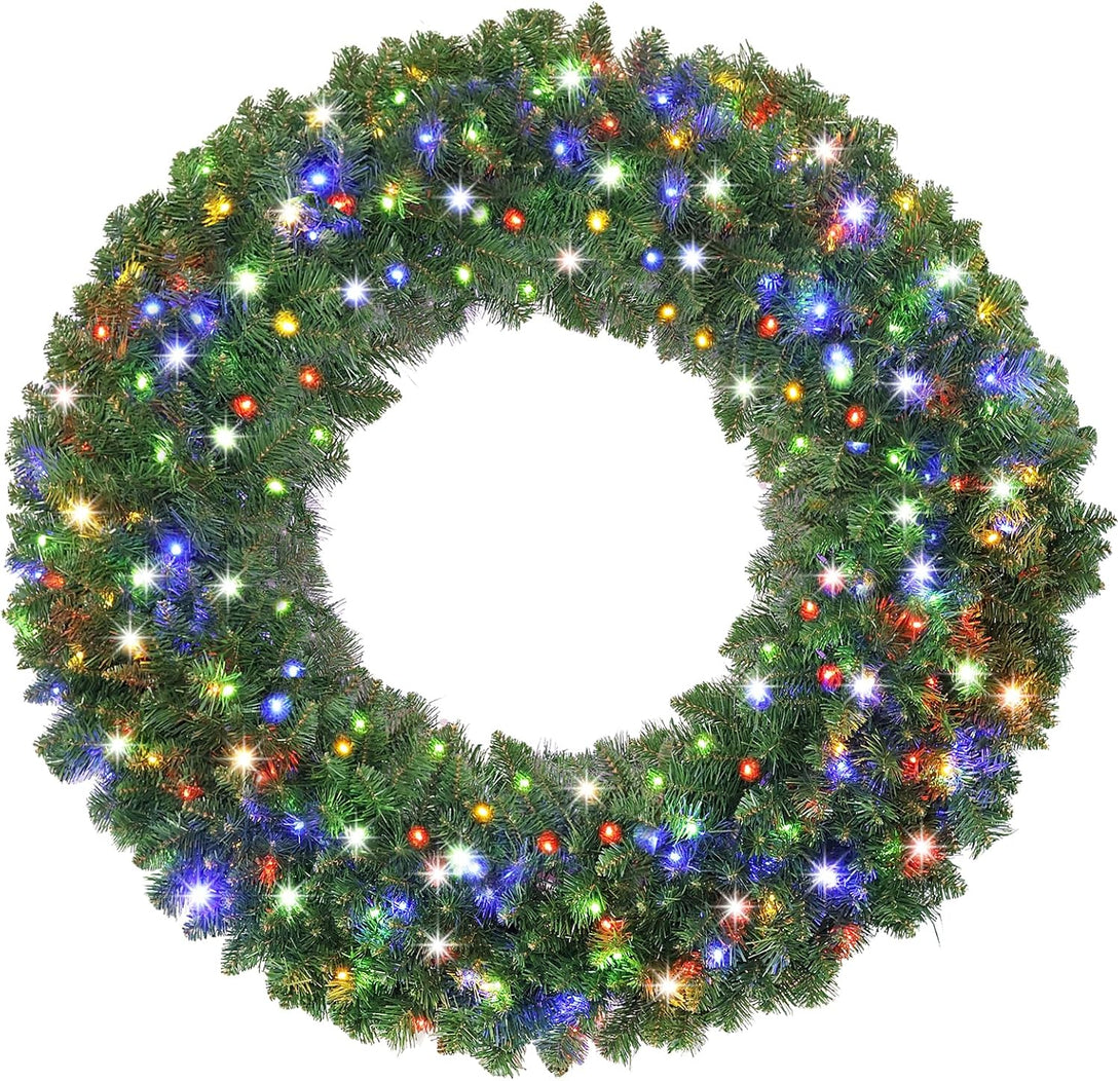 Couronne de Noël verte HOYECHI HYC705-36 avec lumières multicolores sur fond blanc