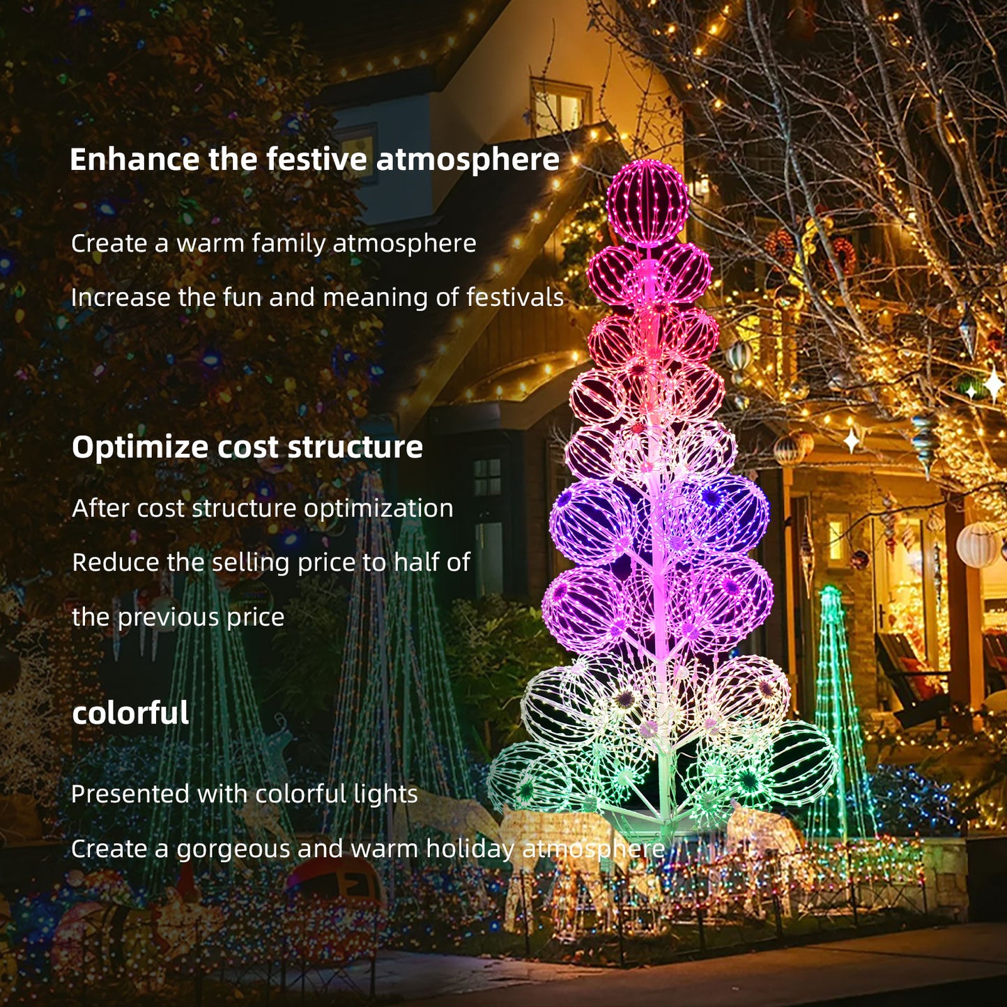 HOYECHI 8.8ft Lighted Balls Christmas Tree - Christmas Outdoor Decoration with Balls Christmas Tree, Waterproof Outdoor Holiday Decoration for Yard, Mall & Commercial Display