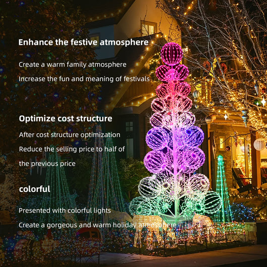 HOYECHI outdoor LED balls Christmas tree enhancing the festive atmosphere and optimizing cost structure in a decorated front yard display