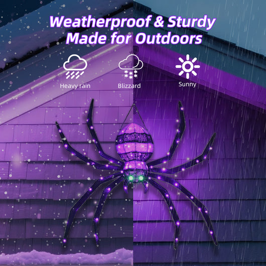 Weatherproof and sturdy HOYECHI LED wall spider made for outdoors in heavy rain blizzard and sunny yard conditions