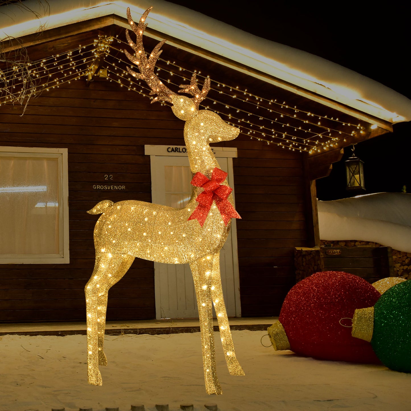 8.8 Ft Lighted Outdoor Christmas Deer - HOYECHI Christmas Decor Outside Lighted Huge Buck with 200 LED Lights, for Front Yard Porch Gardens Lawns Party Parks Malls - Gold