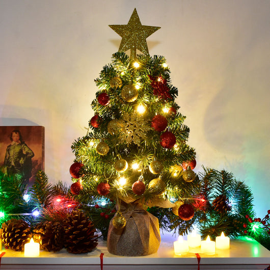 HOYECHI 24-inch mini Christmas tree used as cozy holiday decor on shelf or mantel