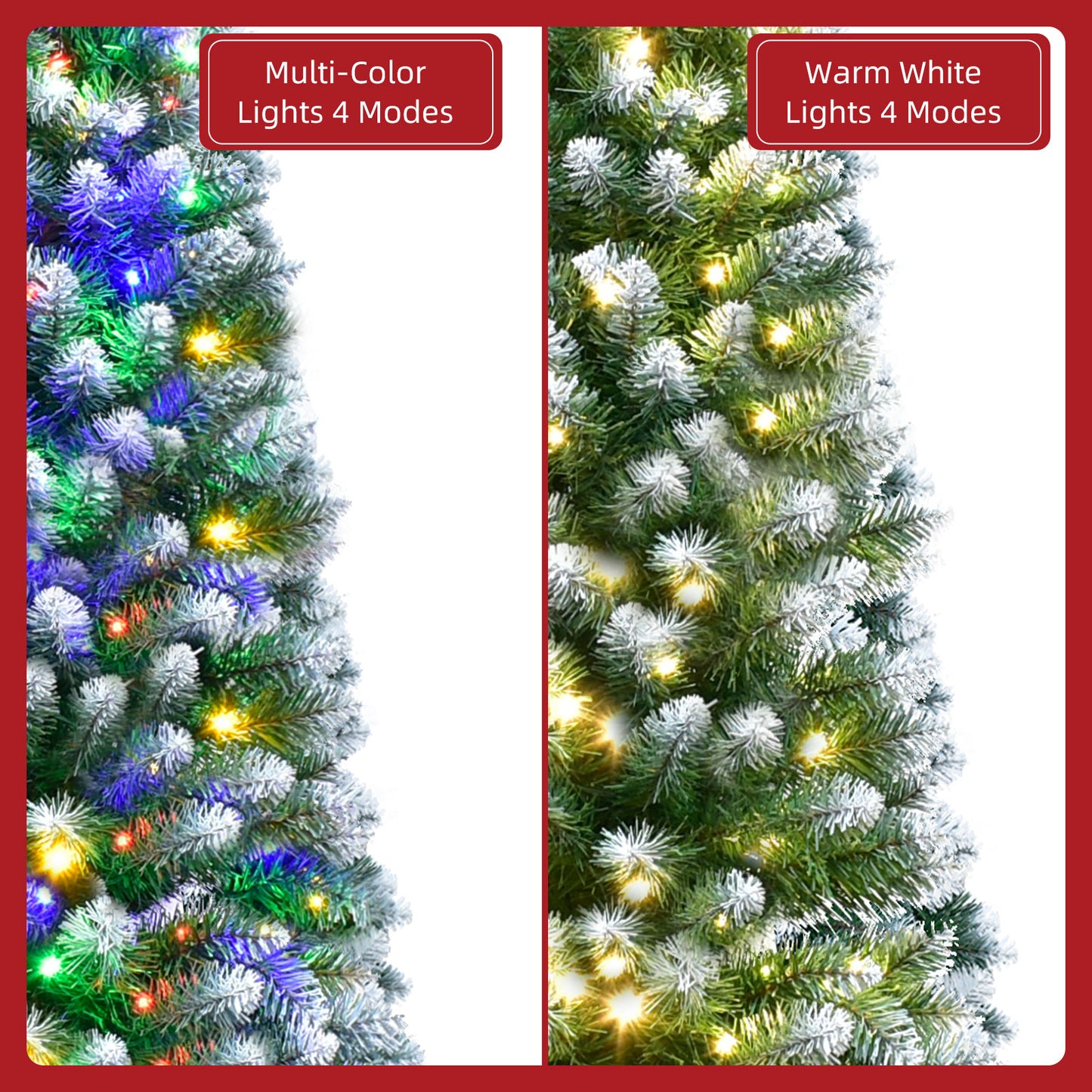 Slim Pencil Christmas Tree 7.5FT - HOYECHI Artificial Christmas Tree with 320 Multicolored Lights, Skinny Christmas Tree with 9 Light Modes - Narrow Christmas Tree for Home and Party