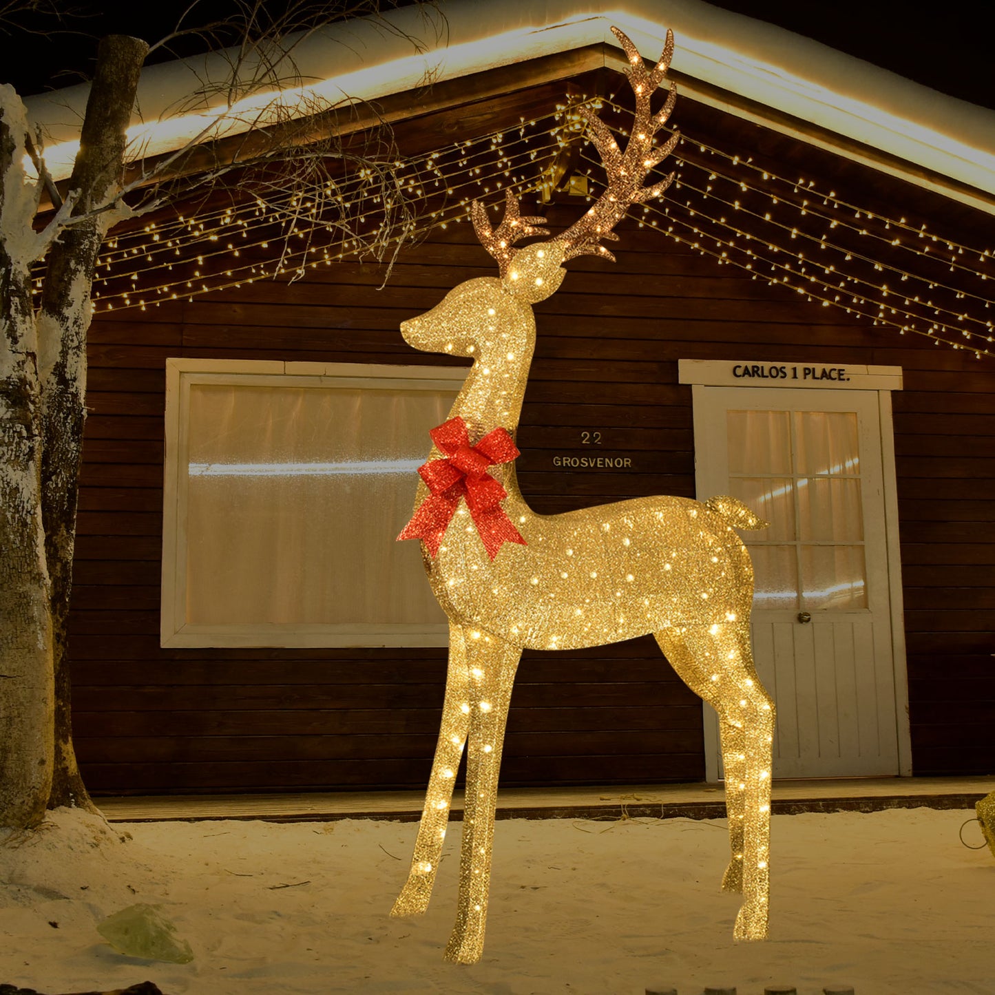 8.8 Ft Lighted Outdoor Christmas Deer - HOYECHI Christmas Decor Outside Lighted Huge Buck with 200 LED Lights, for Front Yard Porch Gardens Lawns Party Parks Malls - Gold