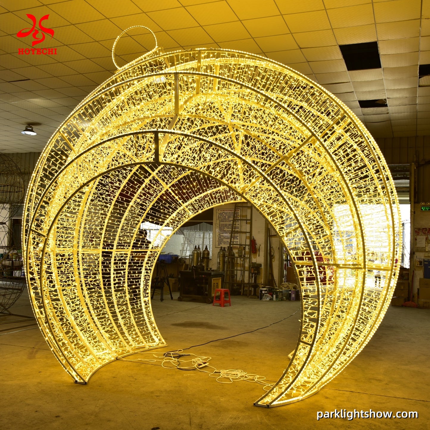 HOYECHI Custom-Size Christmas Ball Arch — Warm White LED Ornament Dome for Outdoor Holiday Decor