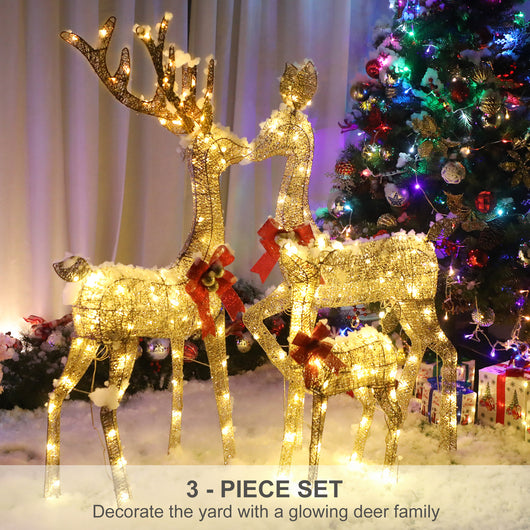 Close-up of gold metal frame and warm white LED lights on HOYECHI Christmas reindeer