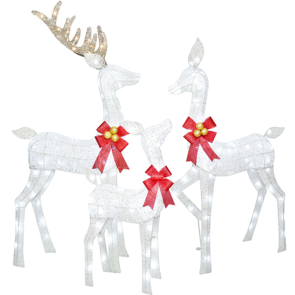 HOYECHI white 3-piece LED reindeer family set Christmas light decoration