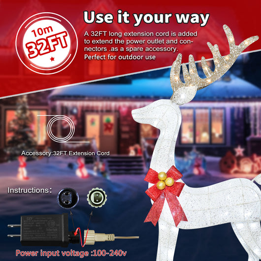 Christmas plaza display with HOYECHI white LED reindeer decorations outdoors